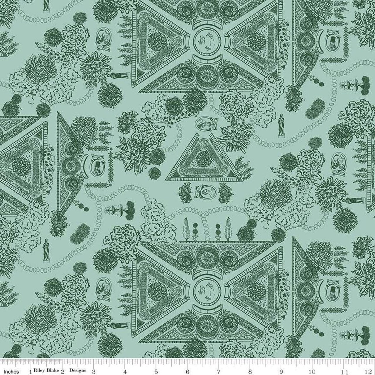 Fabric Riley Blake Mint Landscape Mansfield Park Jane Austen by the Quarter Yard C15205-MINT